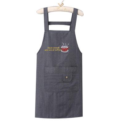 Women's Fashionable Sleeveless Apron with Teacup Embroidery, Cotton Linen, Oil-Resistant, Ideal for Milk Tea Shops.