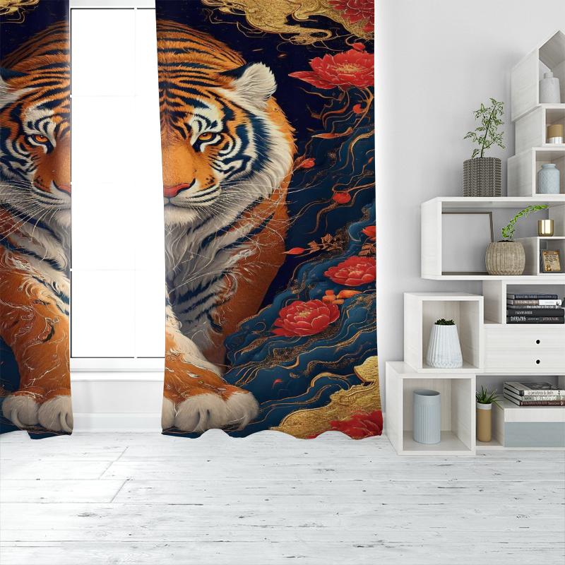 Animal Tiger -2 Pieces - Printed Curtain, 100% Polyester, Suitable for Home Decor
