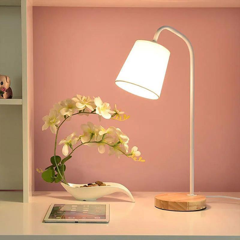Nordic Wooden Desk Lamp Art Iron LED 5W Fashion Eye Protection Dimming Fabric lampshade Table Lamp Living Room Home Decor