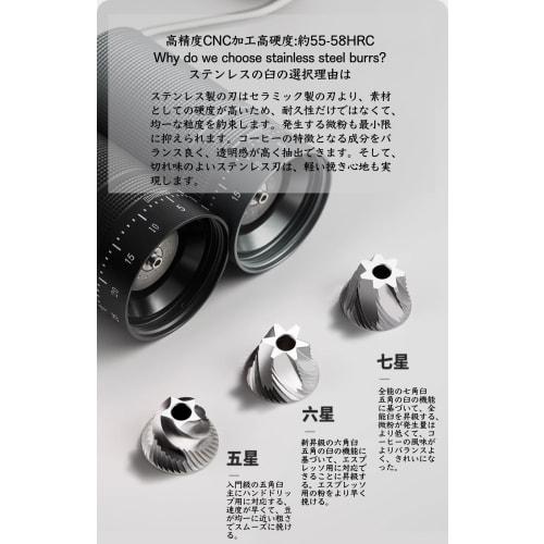 One Bean Mugen N2 Coffee Grinder, Manual Hand Mill, Heptagonal Stainless Steel Mortar, All-Metal, External Coarseness Adjustment, Easy to Clean, Inclu