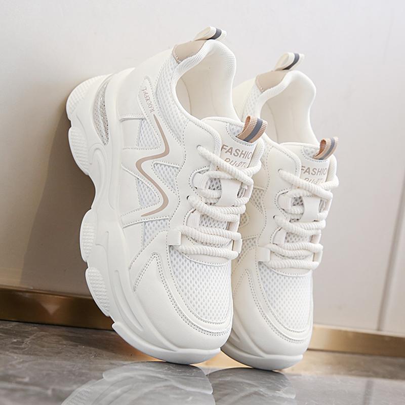 Fashion Breathable Thick Bottom Casual Sneakers Women Comfortable Lace Up Chunky Sport Shoes Woman Non Slip Platform Tennis Shoes Female