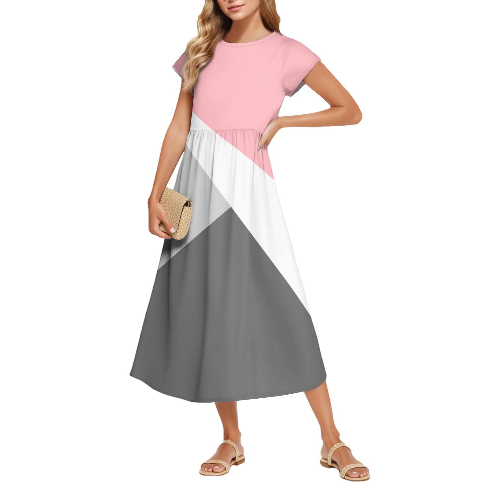 

Женские Модные Темпераментные Элегантные Платья с Цветочным Принтом и Завышенной Талией в Повседневном Стиле M розовый