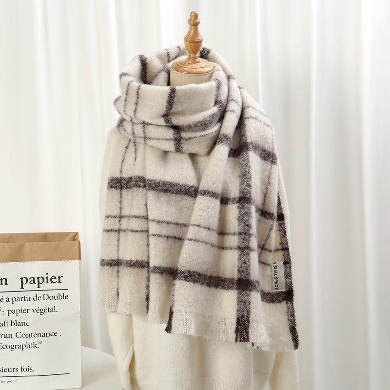 New Maillard Striped Thick Tassel Big Braid Plush Scarf Winter Warm Thickened Lazy Student Scarf