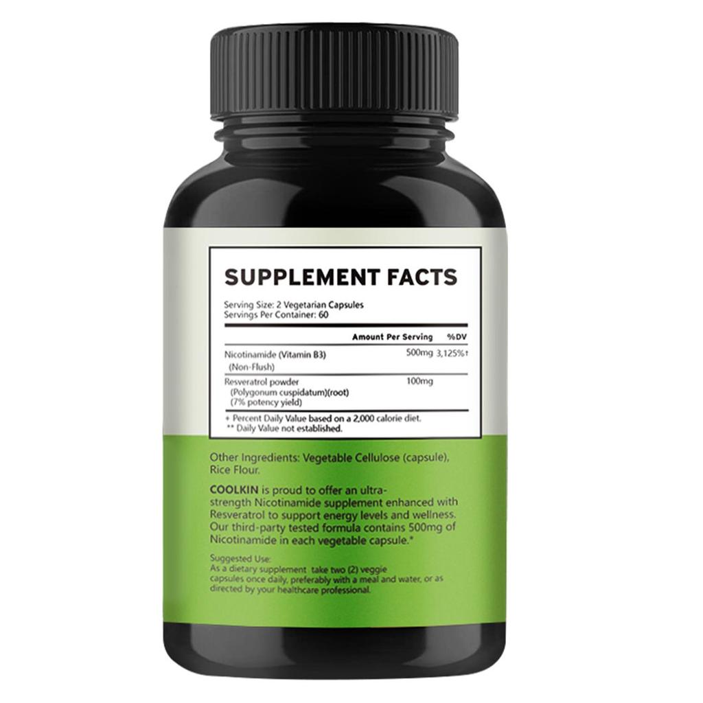 Niacinamide Capsules, Resveratrol Complex, 500mg High Concentration, Antioxidant and Skin-renewing, Suitable for Both Men and Women.