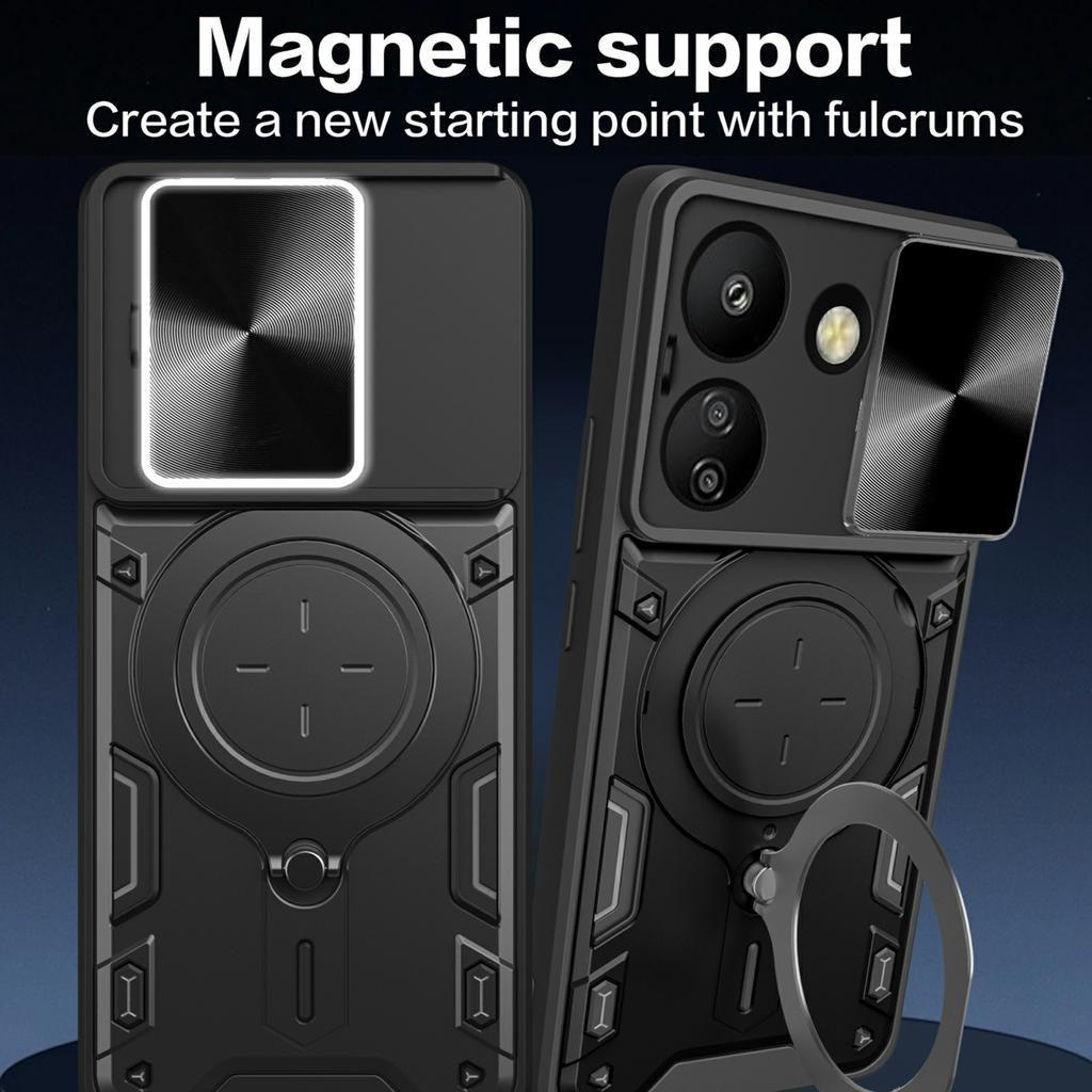 For Xiaomi Redmi 13C 4G/Poco C65 4G Case Slide Camera Lid TPU+PC Hybrid Phone Cover with Kickstand