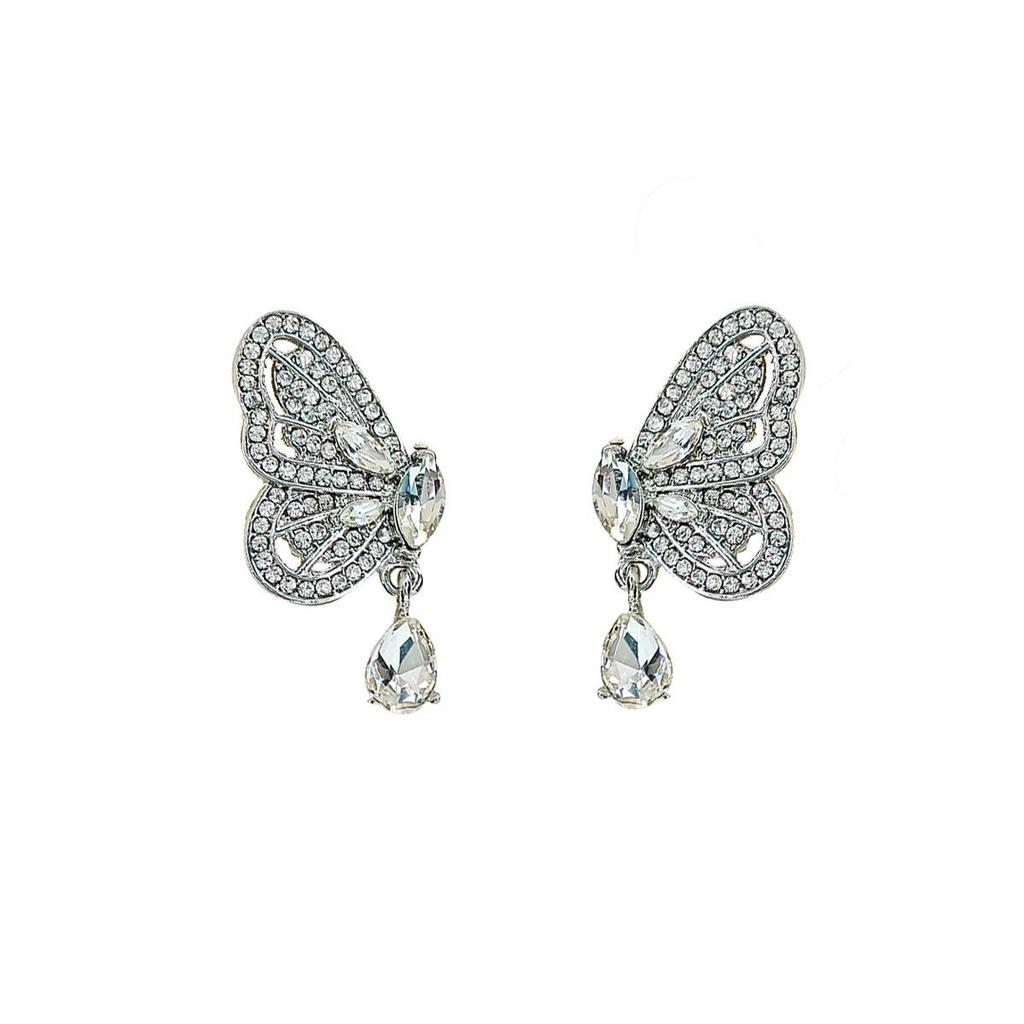 Elegant Butterfly Earrings: Silver Needle Korean Style with Crystal Water Drop Inlay