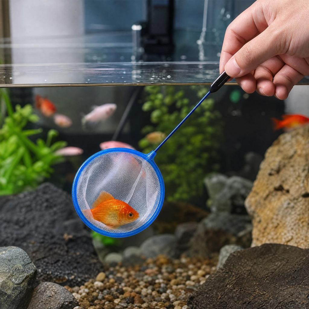 Small Aquarium Fish Net with Round Fine Mesh, Scoop Net for Feeding and Transferring Fish - Aquarium Accessories