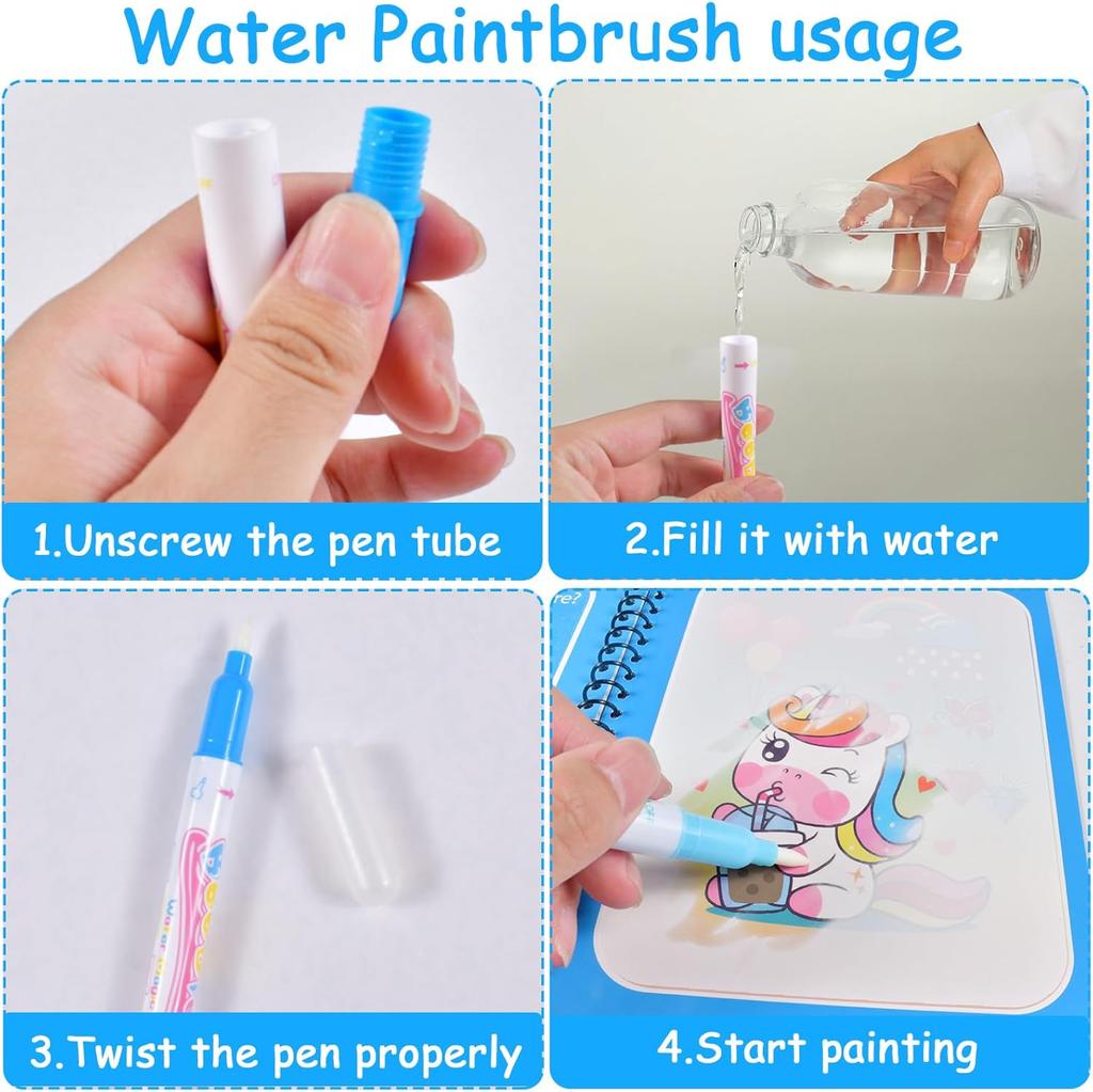 1pc Reusable Water Drawing Book Magic Water Book Mess-Free Magic Painting Pad with Refillable Water Pen Learning Education Toy