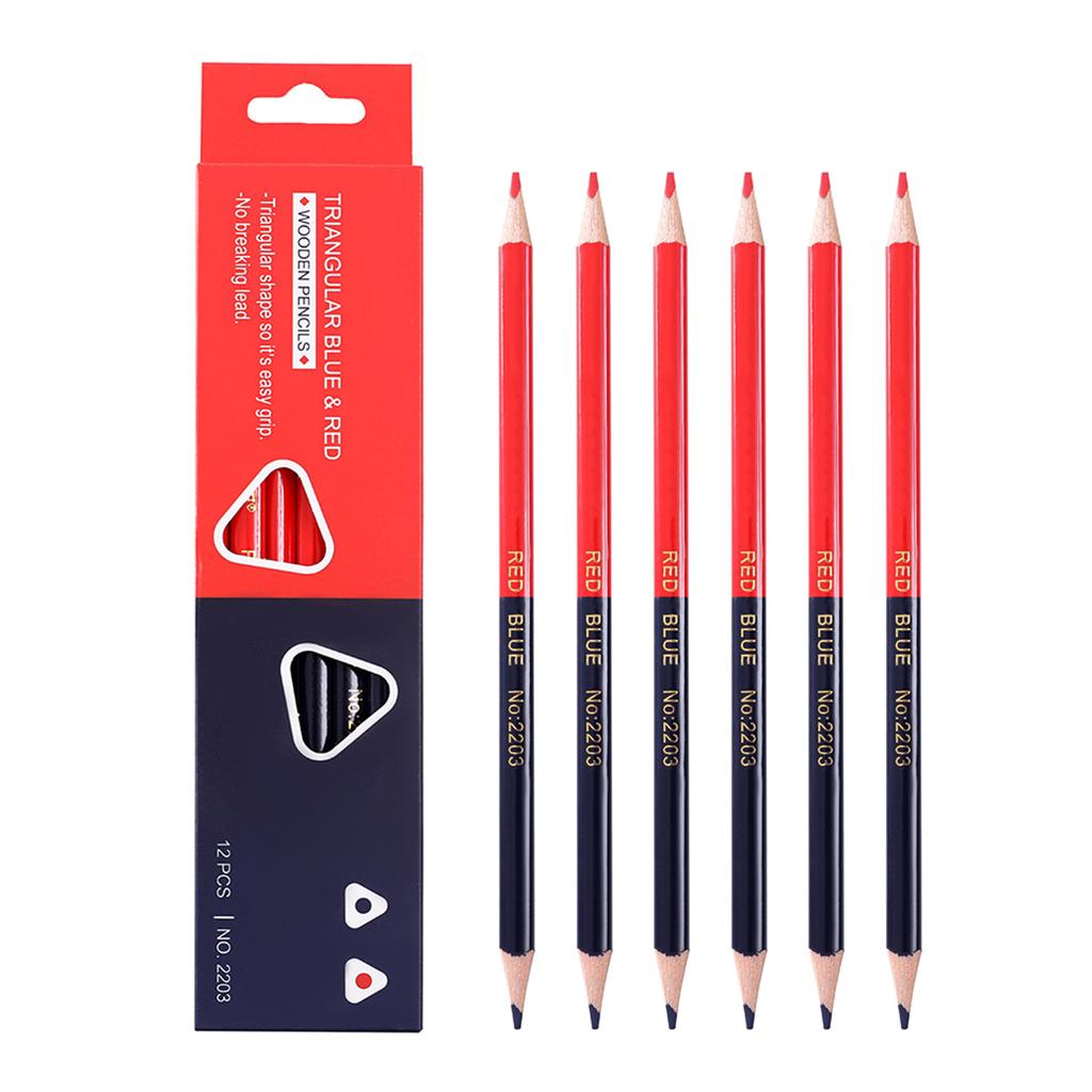 12Pcs Lápis de Verificação Lápis Vermelho e Azul Lápis de Cor Dupla Lápis Apagáveis Pré-Afiados para Verificação de Coloração