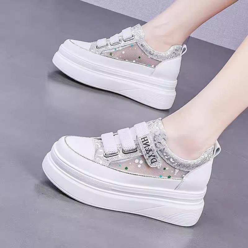 

Leather inner heightening women s shoes summer new Velcro little white shoes children s mesh breathable casual sports shoes 39