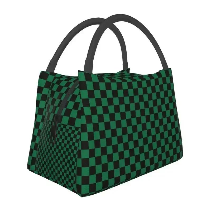 Cute Checkerboard Cat Pattern Thermal Insulated Lunch Bags Women Checkered Lunch Tote for Outdoor Picnic Storage Meal Food Box
