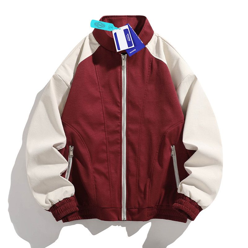 Wassup Casual Stand-Up Collar Jacket for Men, Spring and Autumn Thin Patchwork Sports Coat, Trendy Brand, Loose Fit, Versatile