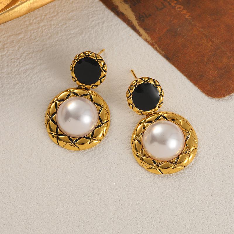 Vintage Rhinestone Geometric Stud Earrings - Retro Court Style, Niche Design, Light Luxury, High-End