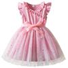 Princess Girl Summer Dress With Glitter Star Sequins And Pleated Cotton Blend