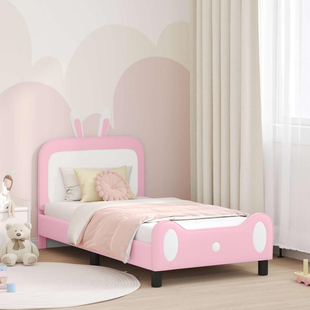 Kids Bed Frame with Headboard Pink 80 X 160 Cm PU