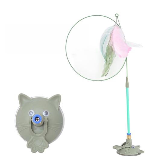 

Cat Tease Toy with Suction Cup Interactive Cat Toy Press Lock Sticks on Floors Cat Wand Toy Flexible Steel Wire Cat Feather Toy