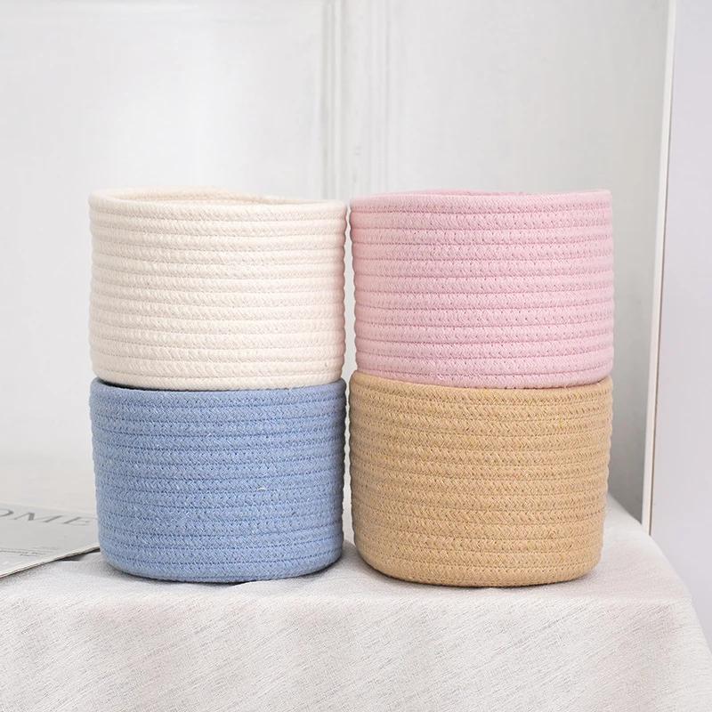Handgefertigter gewebter Aufbewahrungskorb aus Baumwollseil Kosmetik Schmuck Schreibtischaufbewahrung Schlüssel Snacks Box Kleinkram Organizer