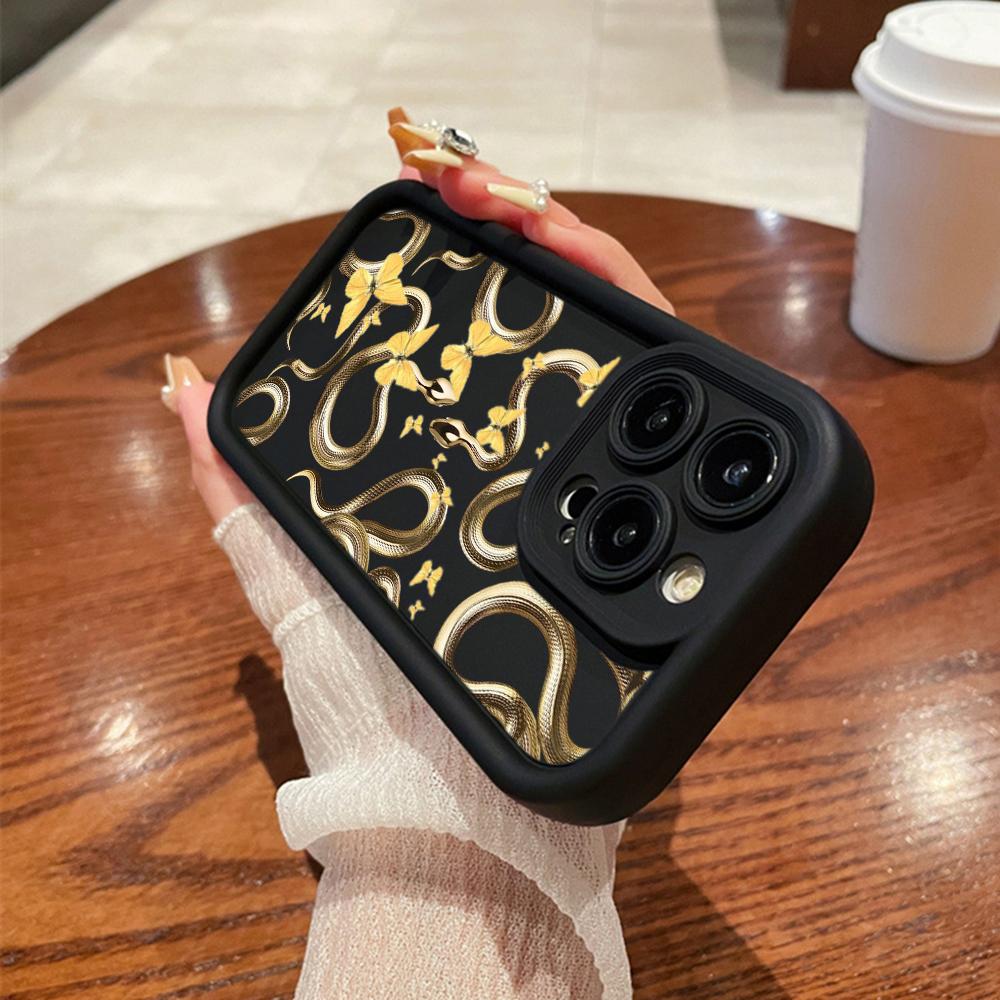 LZ5 Butterfly Black Gold Snake Silicone Phone Case for Samsung A15 A35 S24 S23 Ultra S22 S21 Plus S20 FE A05 A54 A55 A53 A14 M15 Shockproof Back Cover