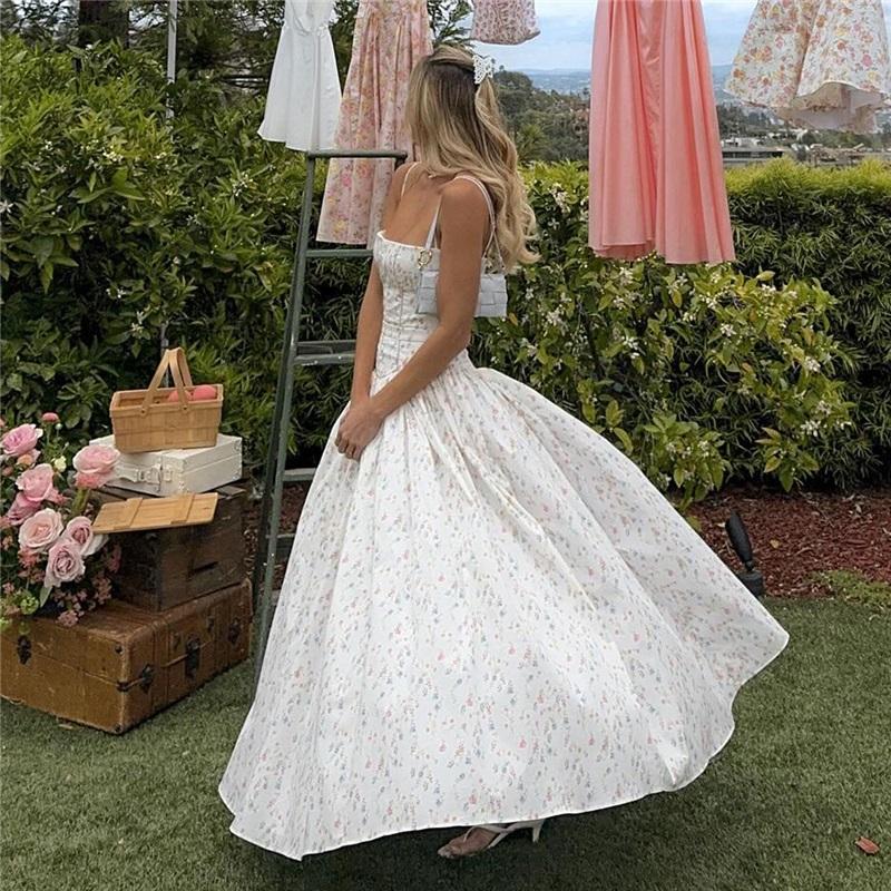 Módní maxi šaty s květinovým potiskem Dámské bodycon šaty bez rukávů se šněrováním 2025 Jaro Léto Sexy róba Dámské ležérní Street Sexy