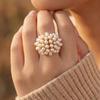 Elegant Vintage Clustered Pearl Ring For Women Hollow Dome Design Imitation Pearl Finger Rings Wedding Banquet Luxury Jewelry