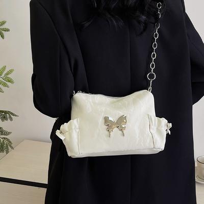 PU Material Four Seasons General Fashion All-match Small Backpack Chain Bow Solid Color Casual Dating Party Work