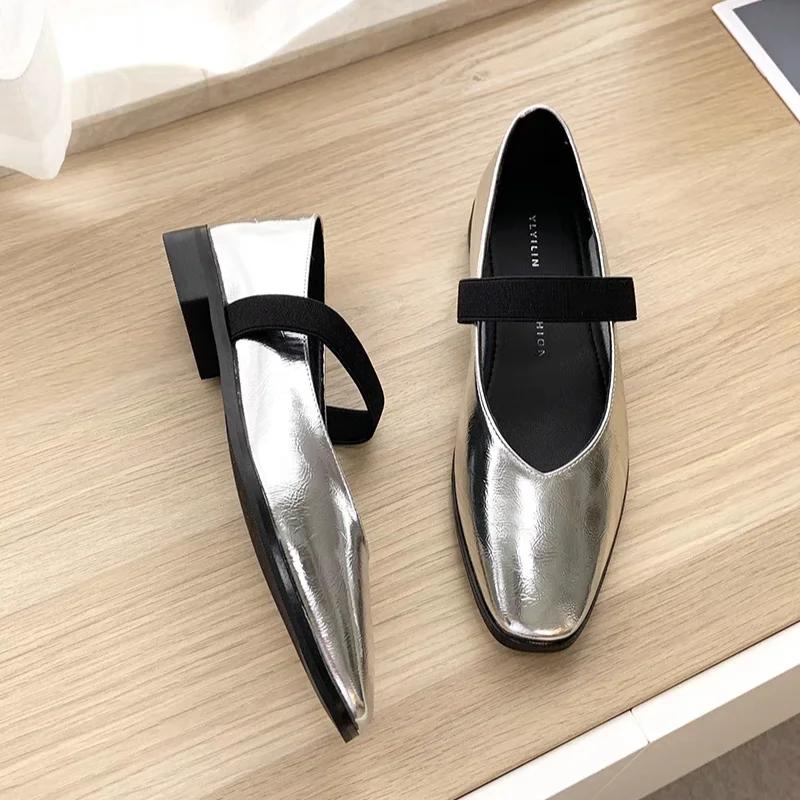 

Женские туфли-лодочки на низком каблуке, элегантные женские туфли на каблуке с квадратным носком, новые серебристые, массивные, дизайнерские, для вечеринок, эластичные, по акции, низкие 40 серебряный