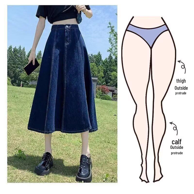 2024 Spring/Summer Women's High Waist Denim Midi Skirt - Slimming Casual Mid-Length In Dark Blue