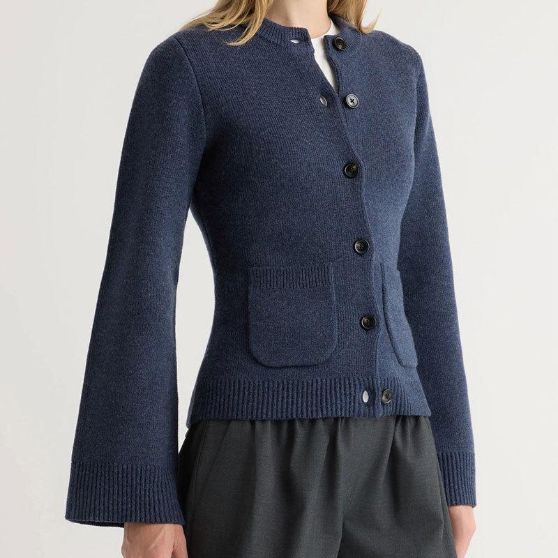2026 Autumn/Winter Cross-Border Style Knit Cardigan: Single-Breasted, Round Neck, Waist-Cinching Sweater Top