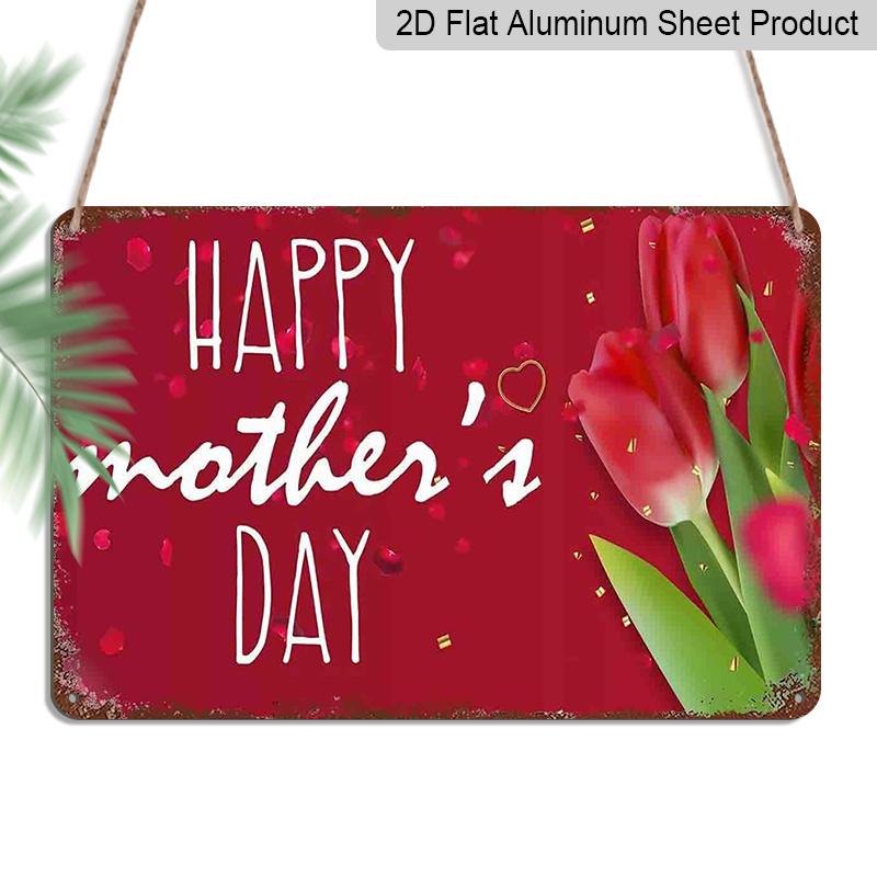 

2D Flat, 1pc Happy Mother s Day Aluminium Sign 8x12 Inch - Red Tulip & Heart Design, Vintage Distressed Finish, Mother s Day Wall Decor, Gift for 20*30cm