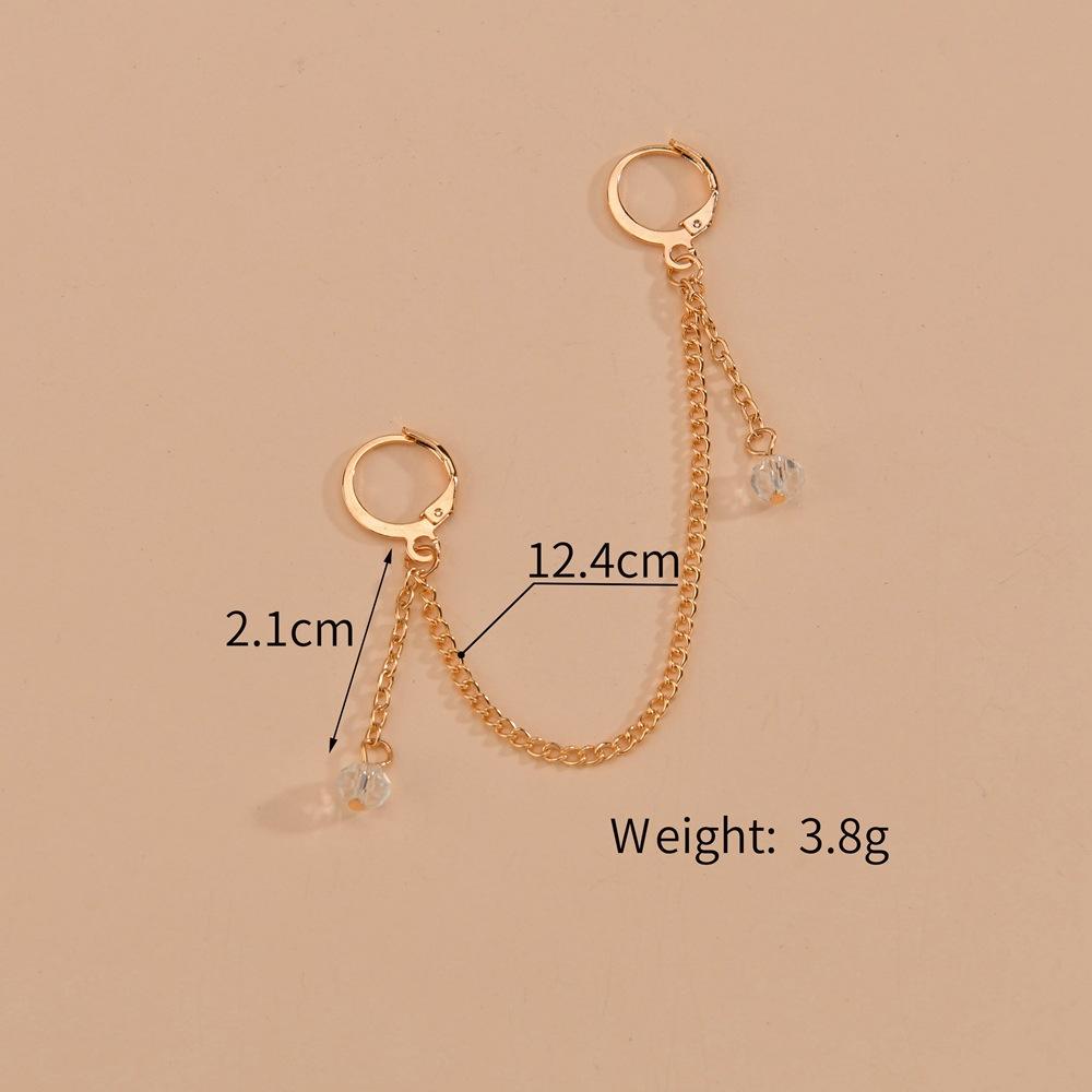 Personalized exaggerated rhinestone chain fringed alloy women's double earrings