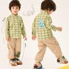 Children's Spring and Autumn Clothing Plaid Shirt Baby Turn-Down Collar Shirt Boys' Jacket Baby Dinosaur Cardigan Top