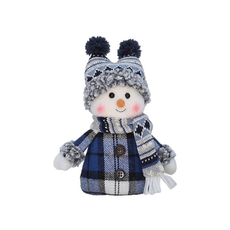 

20/28/33cm Blue Series Retractable Plush Santa Snowman Doll Ornaments Home Decor