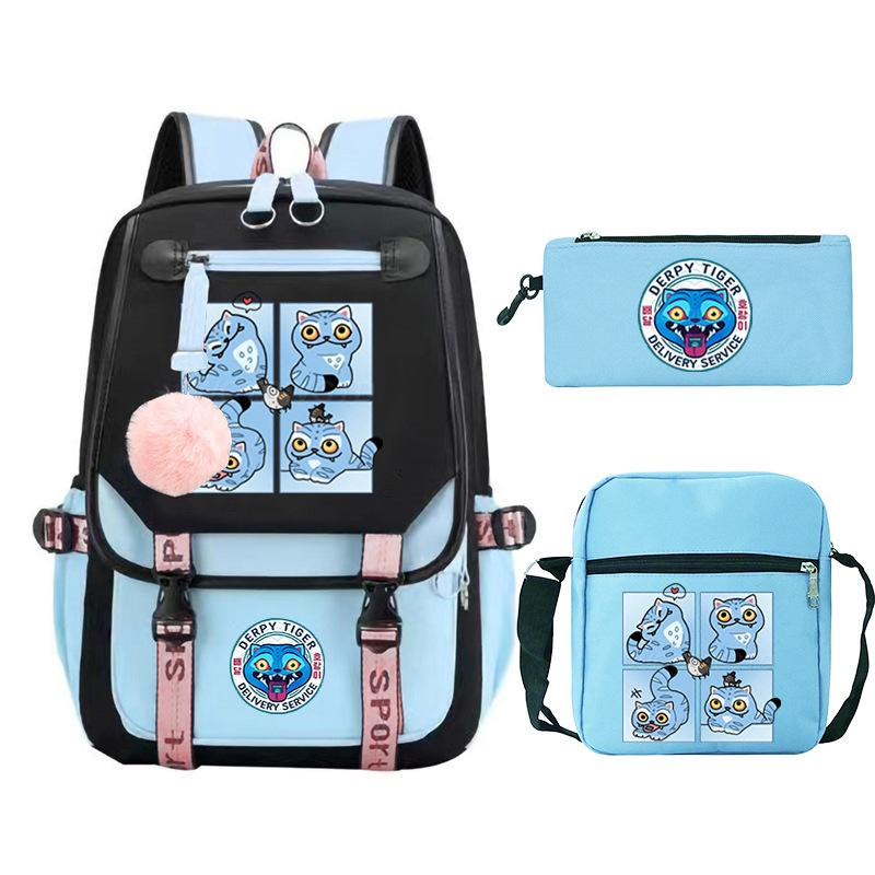 Animation Cartoon Peripheral Printing Trend Lightweight Shoulder Backpack, Primary And Secondary School Student Leisure Schoolbag Three-Piece Set