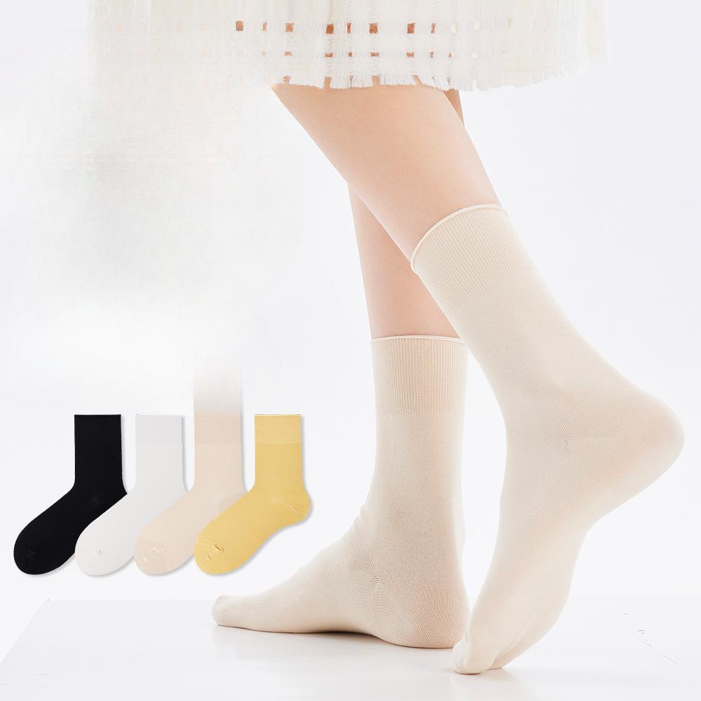 Female Spring and Summer Pure Color Pure Cotton Boneless Anti Bacterial Moon Seed In The Tube Pile Socks