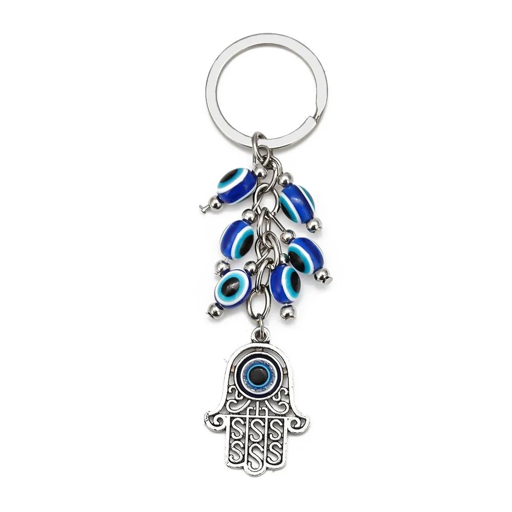 Lucky Eye Alloy Fatima Hand Elephant Owl Tree of Life Keychain Blue Turkish Evil Eye Key Chain Car Keyring for Women Men Jewelry