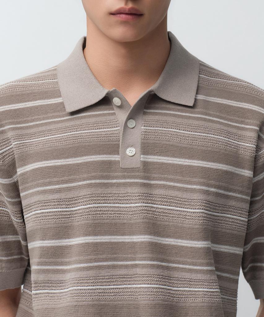 Musinsa Standard Multi-Stripe Collared Short Sleeve Knit [Beige]