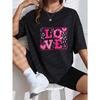 Cotton T Shirt White Love Pink Heart Leopard Print Design For Valentine Day Casual Wear