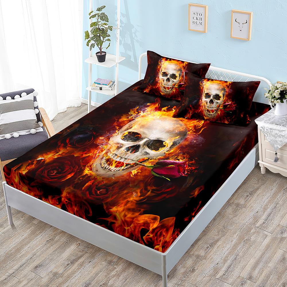 Skull Mattress Three-Piece Set, Bedspread, Pillowcase, Mattress Protective Cover, Dust-Proof And Non-Slip.