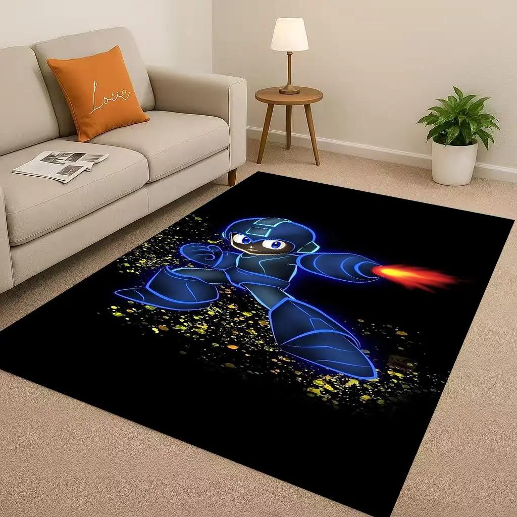 3D Retro Game Rockman Mega Man Living Room Non-Slip Area Rug Soft Carpet for Bedroom Playroom Sofa,Easy Clean Home Decor Doormat