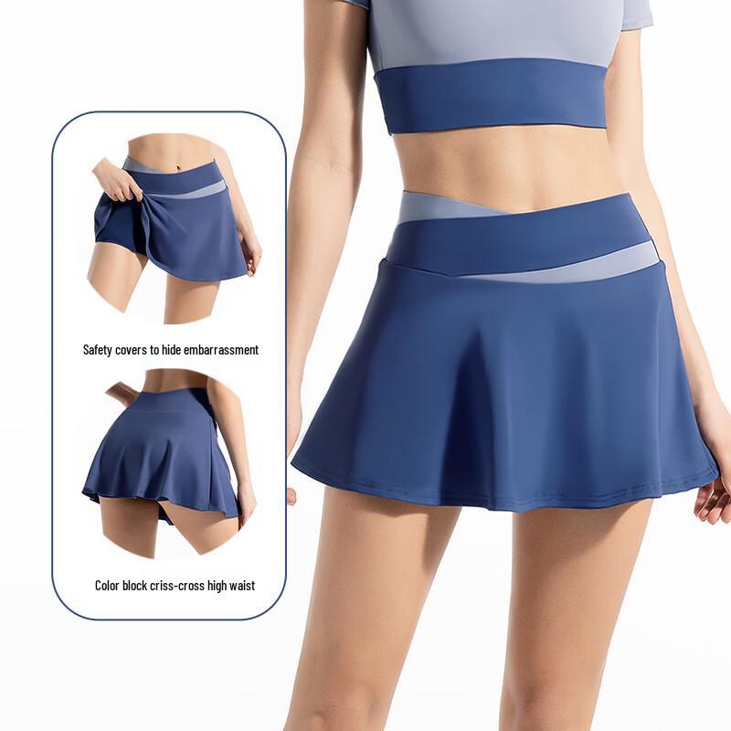 Nuodingxiu Faux 2-in-1 Color-block Sport Yoga Skirt Shorts