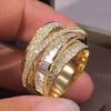 Bling Gold Color Rings Gorgeous Women Wedding Accessories Full Sparkling Cubic Zirconia Party Luxury Trendy Jewelry