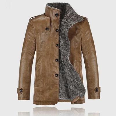 Men's Thickened Velvet Leather Jacket - Warm Casual Stand Collar, Youth Large Size