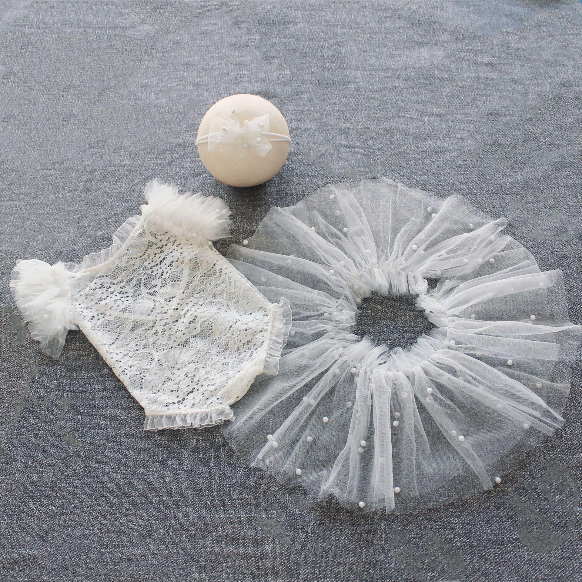 

Детская одежда для фотосъемки с кружевной юбкой и жемчугом Костюм для фотосъемки новорожденных Детская одежда для девочек Комбинезон для фотосъемки Гарем белый