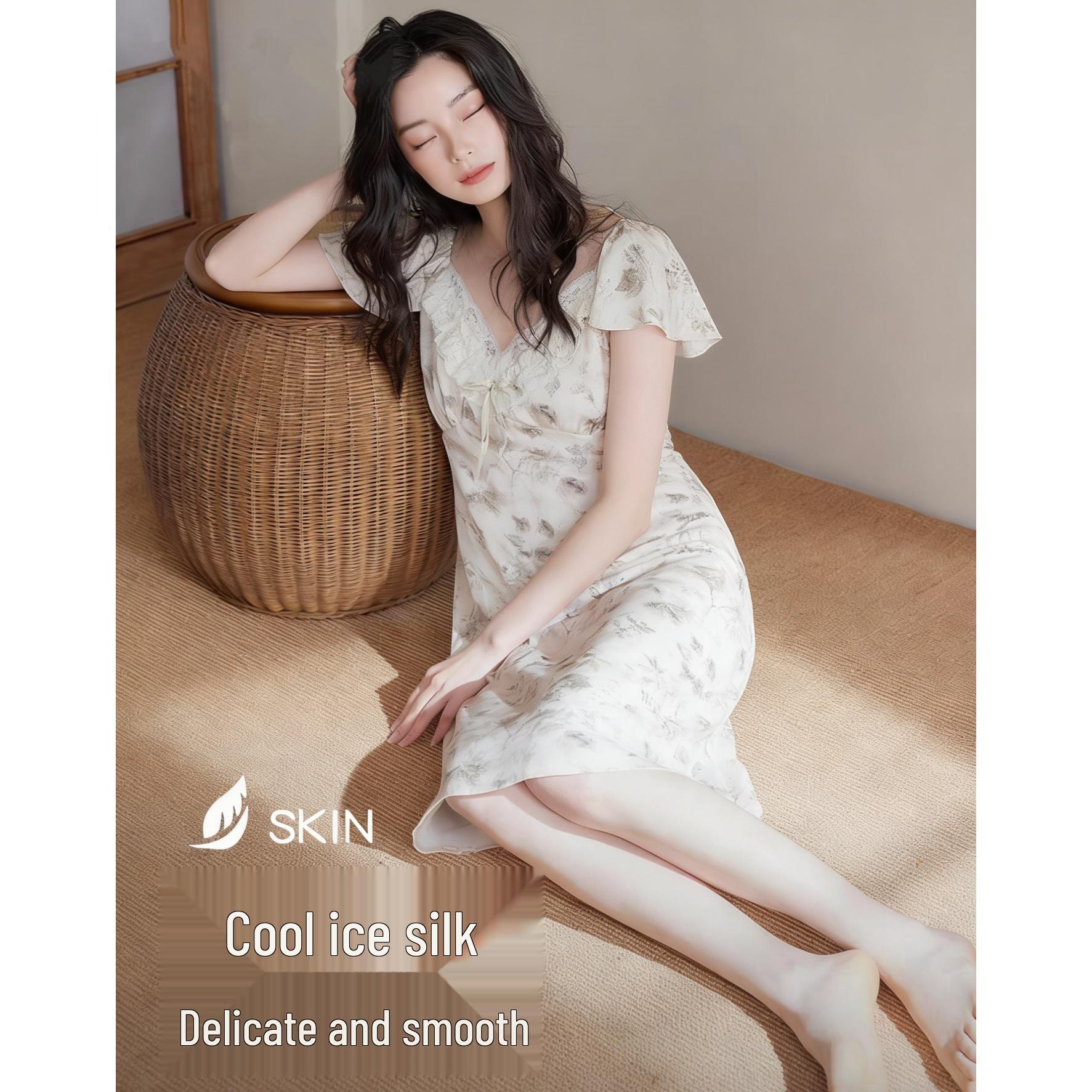 

Elegant Light Luxury Women s Summer Nightgown with Built-in Bra - New Chinese Style M [80-100 lbs] 155cm