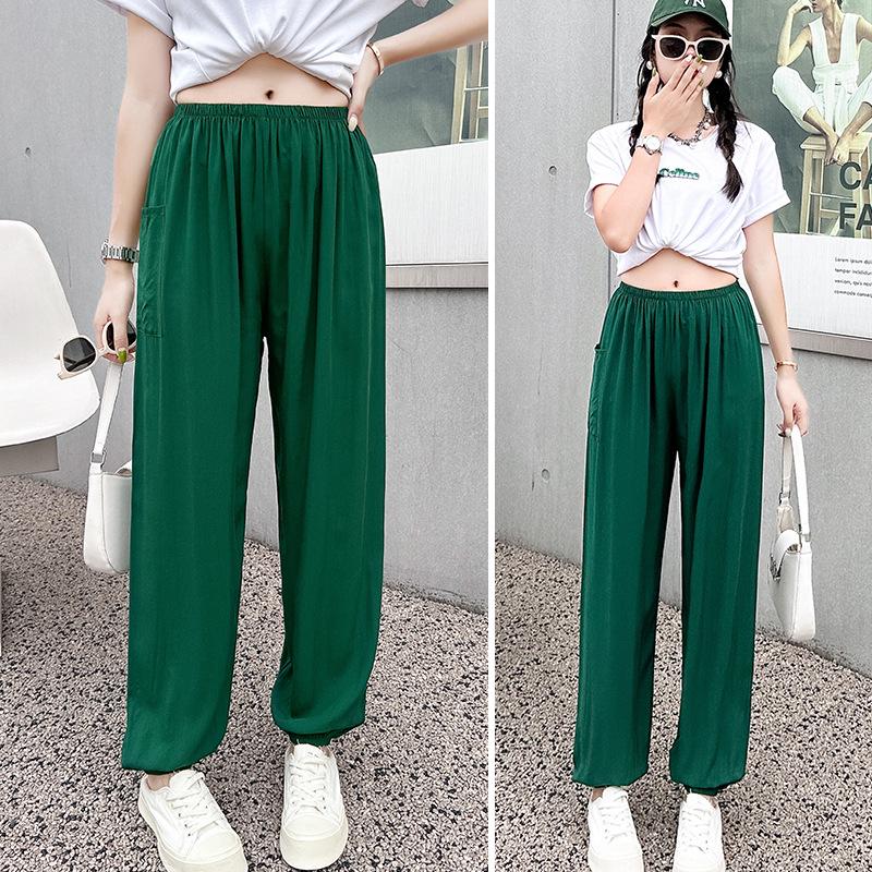 

Женские летние пижамные брюки из хлопка и шелка - Легкие, однотонные, свободные брюки-фонарики для улицы или дома One Size