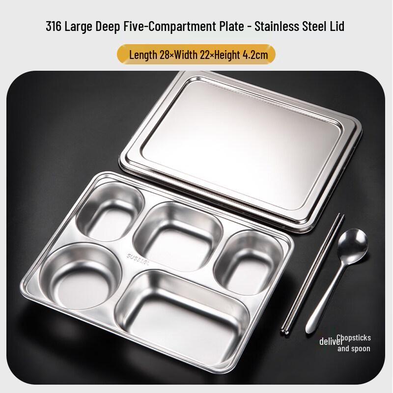 Ru Han 316 Stainless Steel 5-Compartment Lunch Tray with Lid