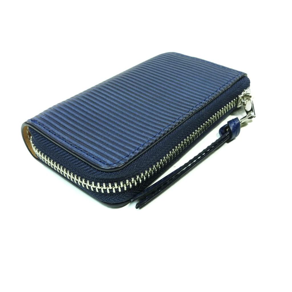 Baggy Port Key Case, Indigo-Dyed Leather with Straight Embossed Pattern, Men's, Women's, Unisex, Key Ring, ZYS-293 (Dark Blue)