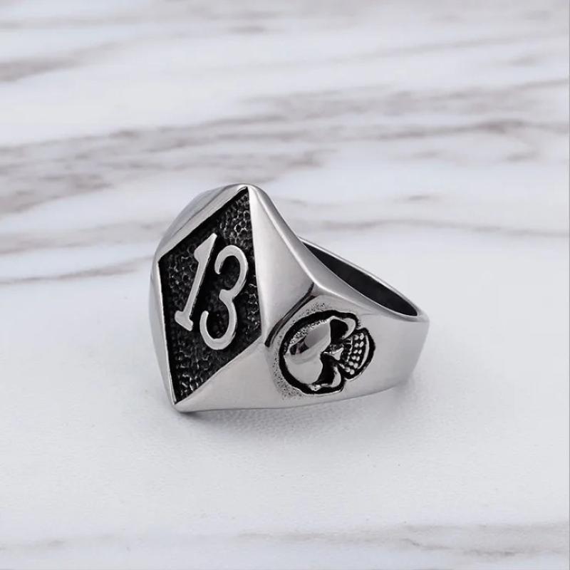 Anelli Punk Retro Nero Numero 13 Teschio per Uomini Donne Hiphop Colore Argento Acciaio Inossidabile Fascino Teschio Anelli Dita Biker Gioielli
