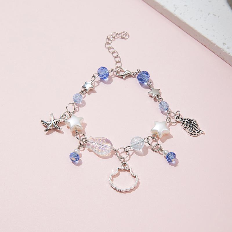 Kawaii Růžový náramek s přívěsky mašliček pro dívky – Květina, Srdce, Hvězda & Perlové visací šperky