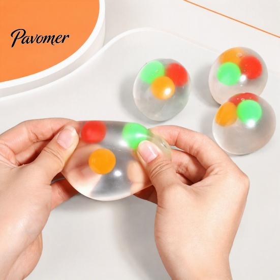 Calming Sensory Toy 3Pcs Clear Stress Ball for Anxiety Relief, Squeeze with Colorful Beads Inside, Reduction Transparent Fidget Toys